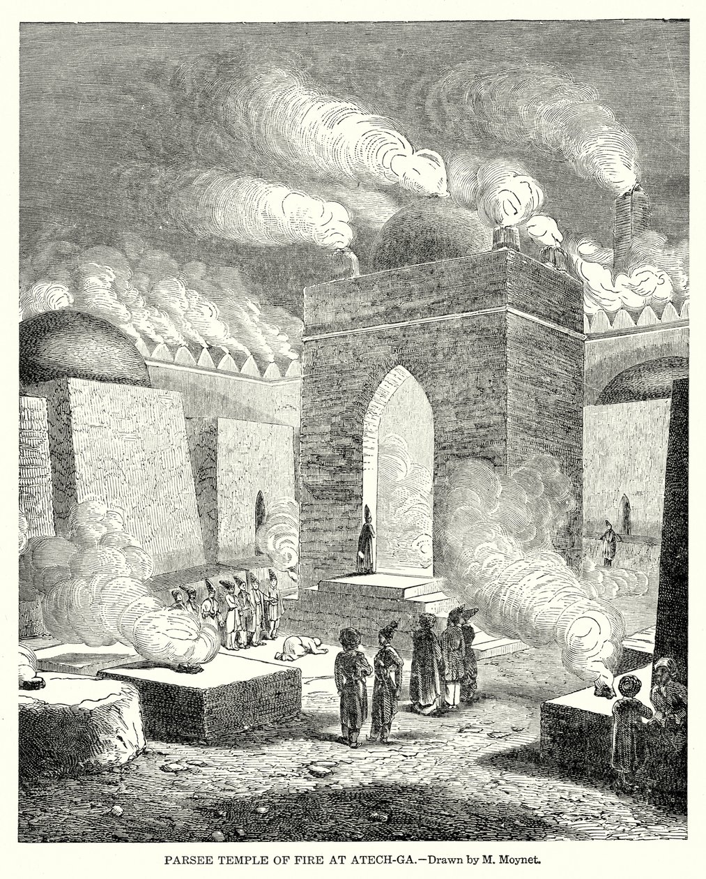 Templo parsi del fuego en Atech-Ga (grabado) de English School