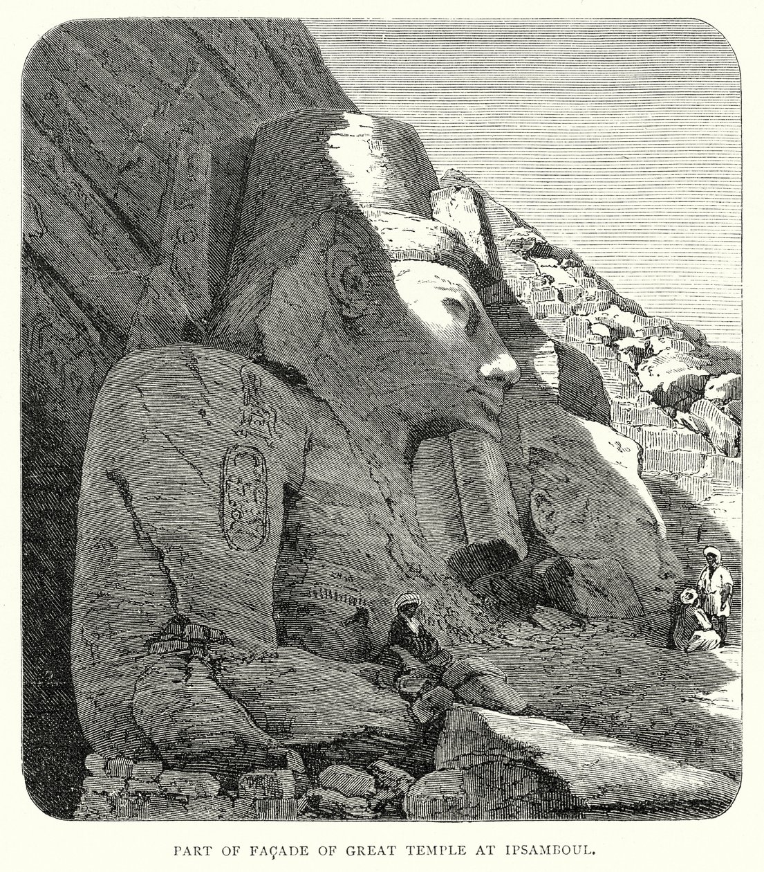 Parte de la fachada del Gran Templo de Ipsamboul (grabado) de English School