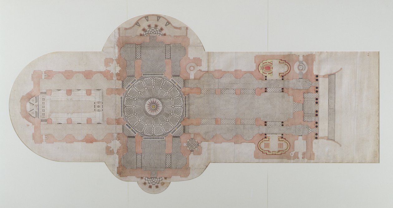 Plan de pavimentación de la Catedral de San Pablo, tal como se ejecutó, c.1710 de English School