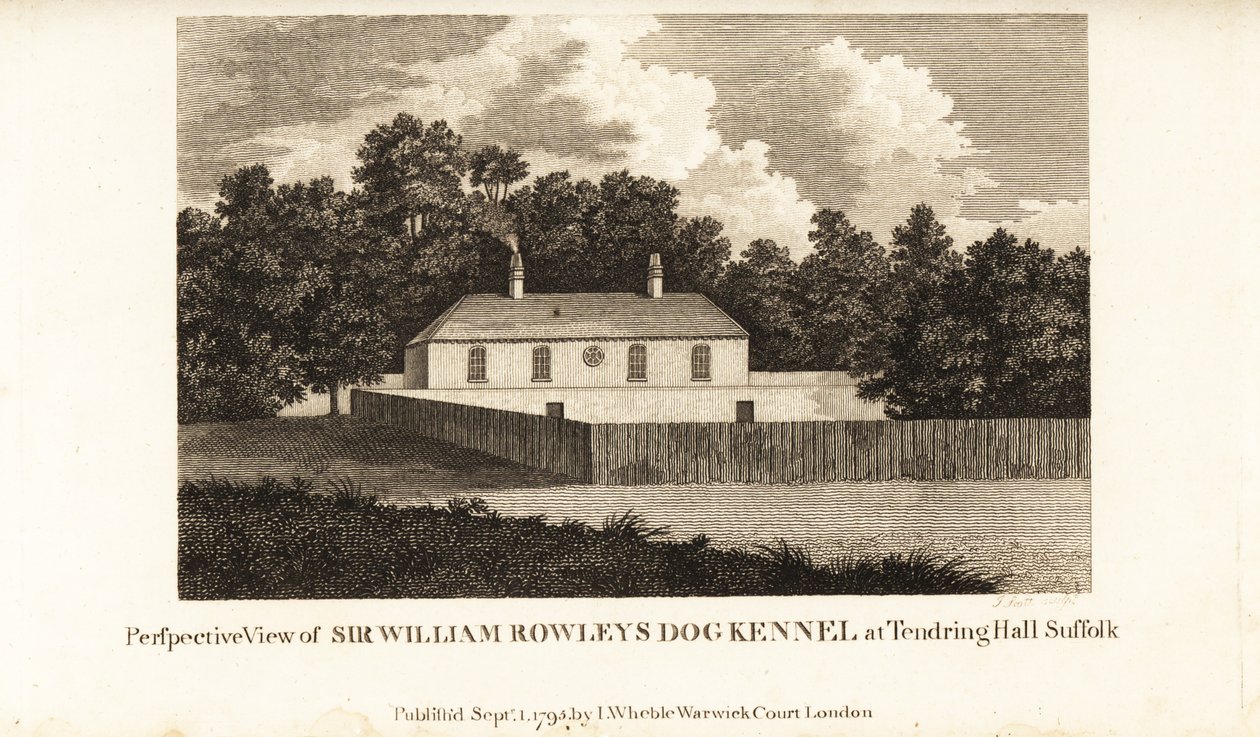 Vista en perspectiva del perrera de Sir William Rowley en Tendring Hall Suffolk de English School