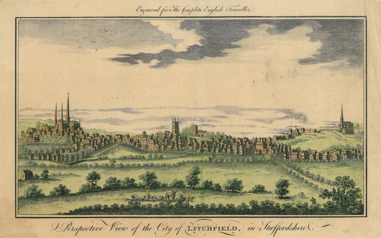 Vista en perspectiva de la ciudad de Lichfield, c.1795-98 de English School