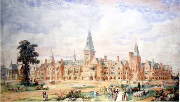 Diseño en perspectiva para una escuela o universidad, c.1865 de English School