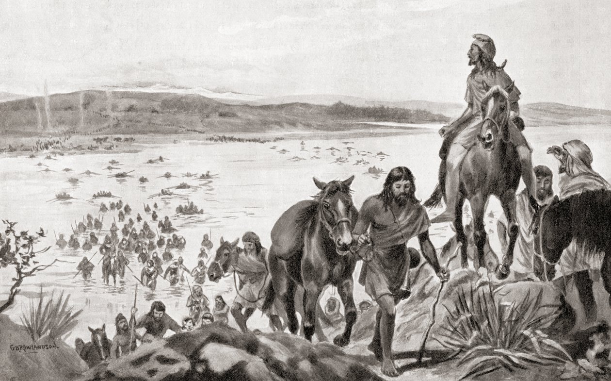 Frigios cruzando el Bósforo de Europa a Asia, de la Historia de las Naciones de Hutchinson, pub.1915 de English School