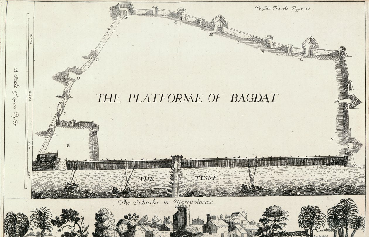 Plano de Bagdad, de una traducción inglesa de Les Six Voyages de J.B. Tavernier de English School