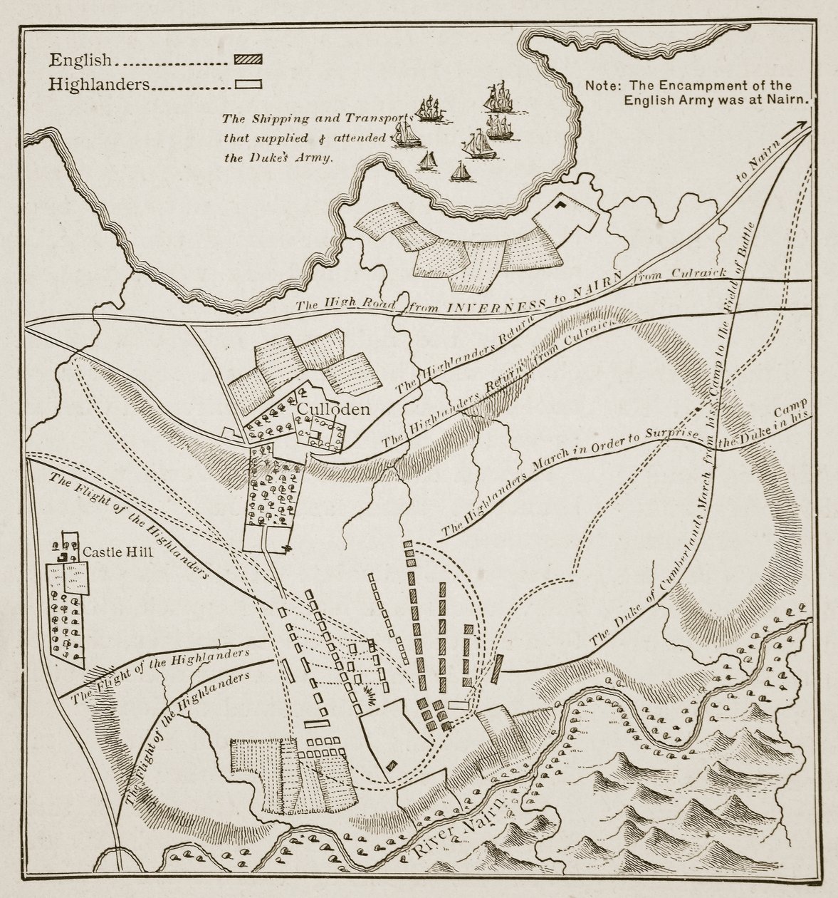 Plano de la Batalla de Culloden, 16 de abril de 1746 de English School