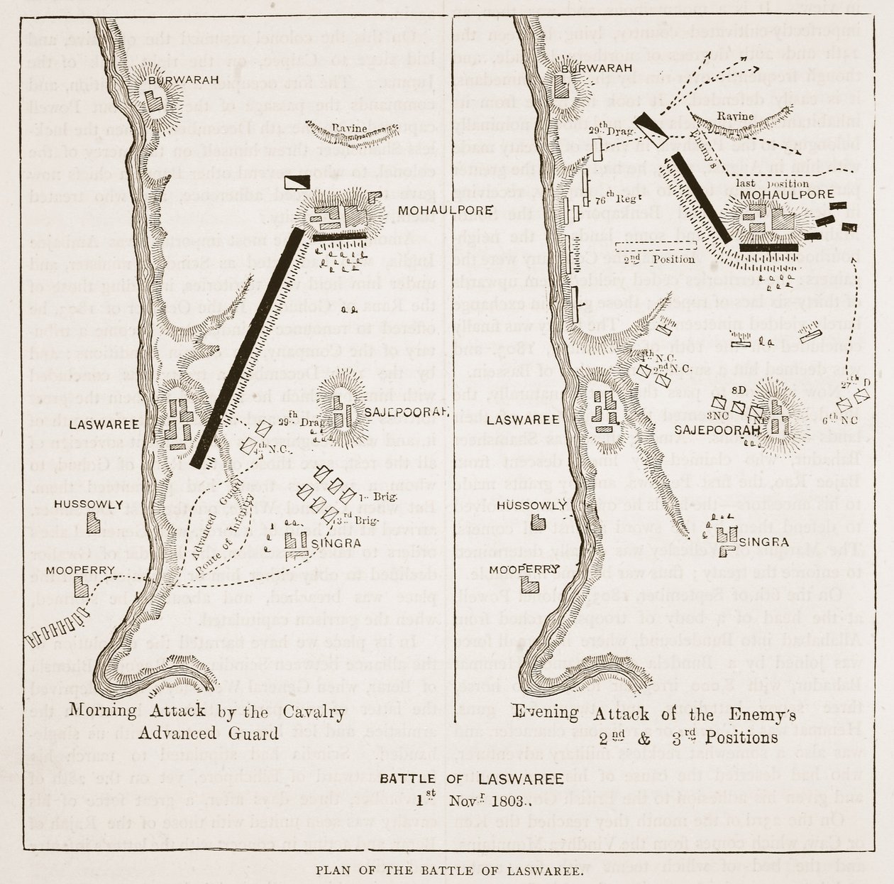 Plano de la Batalla de Laswaree, ilustración de Cassells Illustrated History of India de James Grant, pub. 1879 de English School