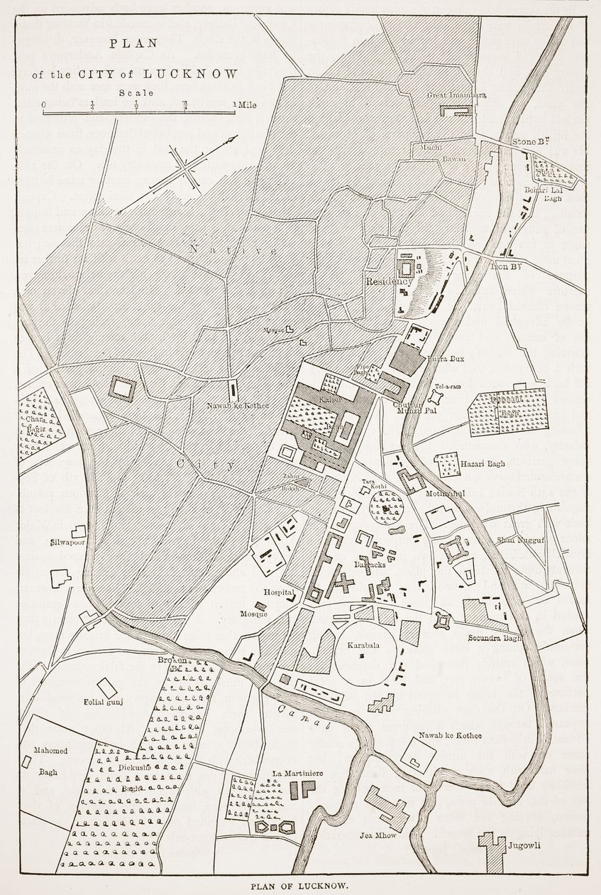 Plano de la Ciudad de Lucknow, de Cassells Illustrated History of England de English School