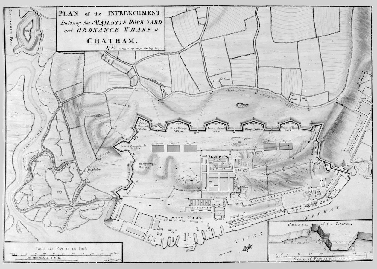 Plano del Entrincheramiento del Astillero de Su Majestad y Muelle de Artillería en Chatham de English School