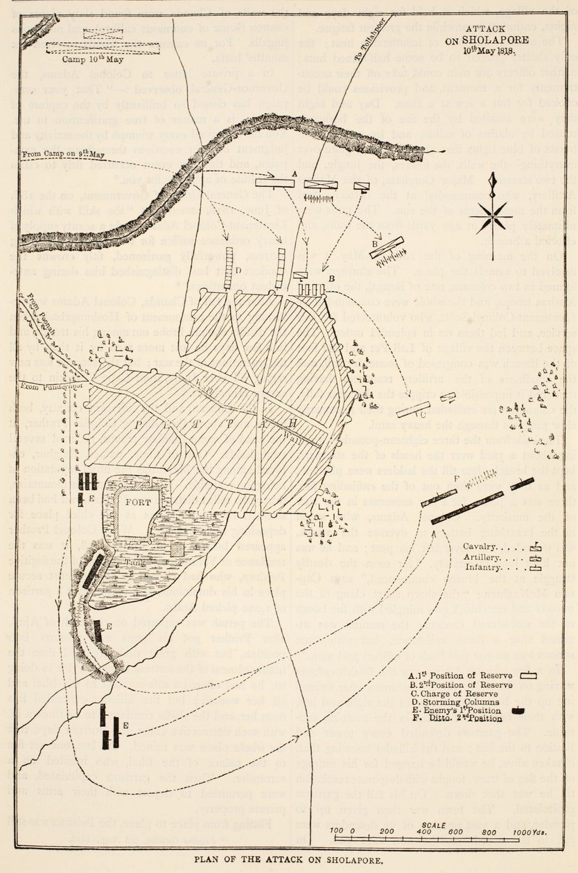 Plano del ataque a Sholapore, ilustración de Cassells Illustrated History of India de James Grant, pub. 1879 de English School