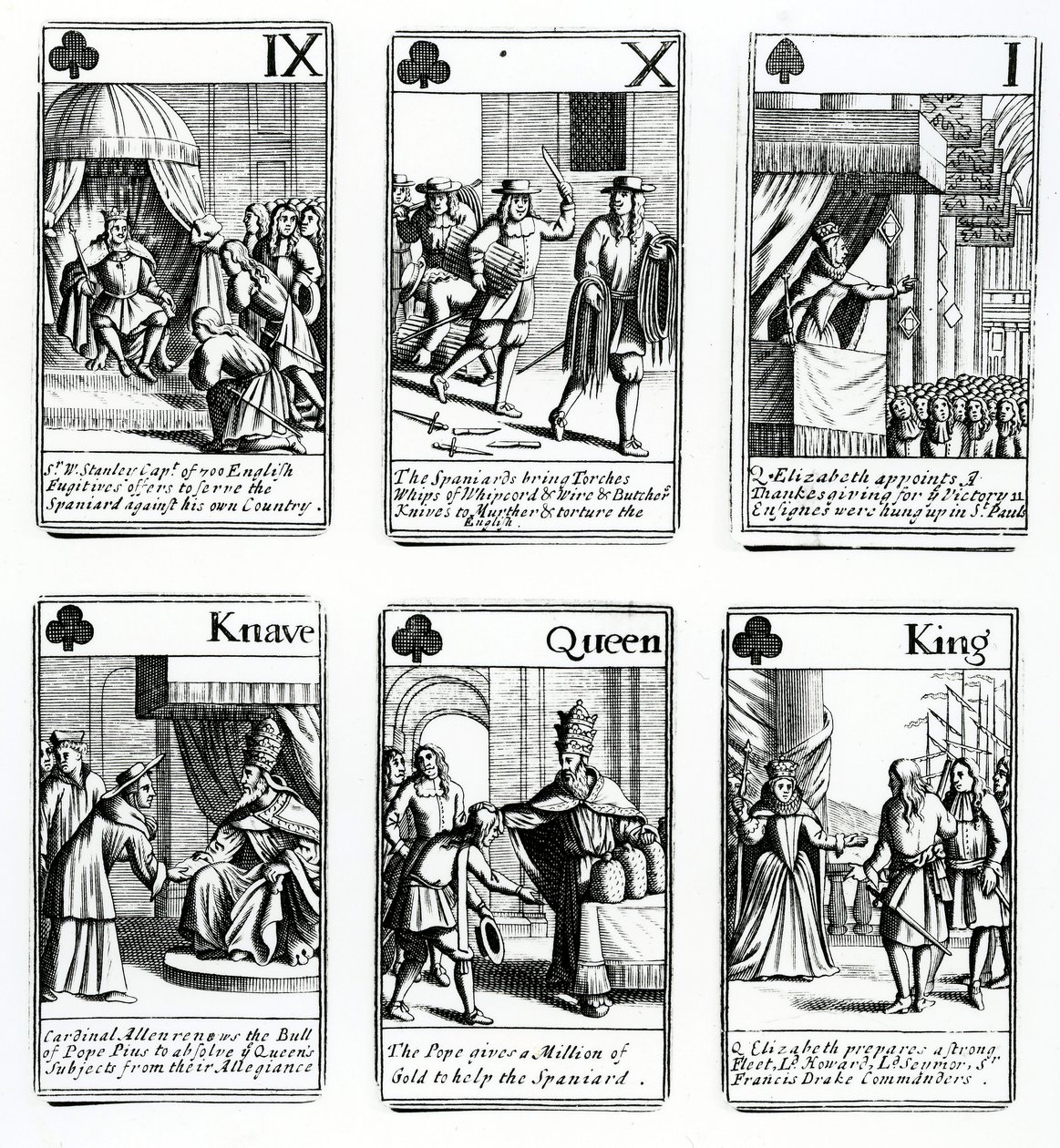Cartas de juego que representan los eventos de la Armada Española, 1699 de English School