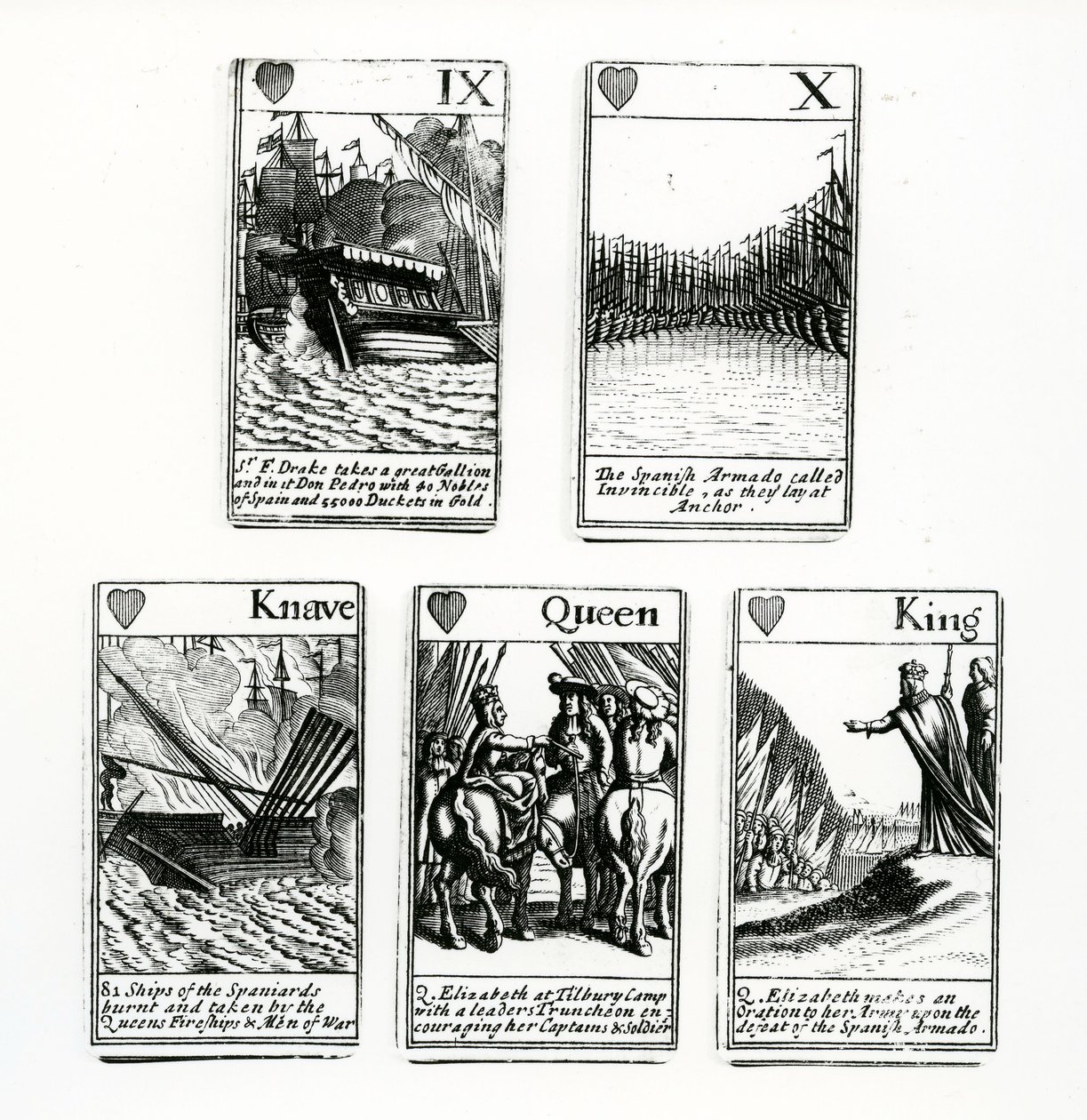 Cartas de juego que representan los eventos de la Armada Española, 1699 de English School