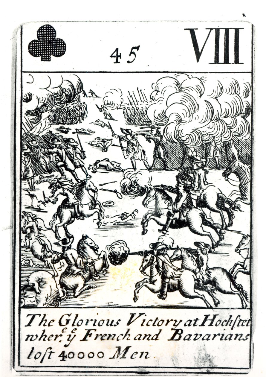 Carta de juego que representa la Gloriosa Victoria en la Batalla de Hochstadt donde los franceses y bávaros perdieron 40,000 hombres de English School