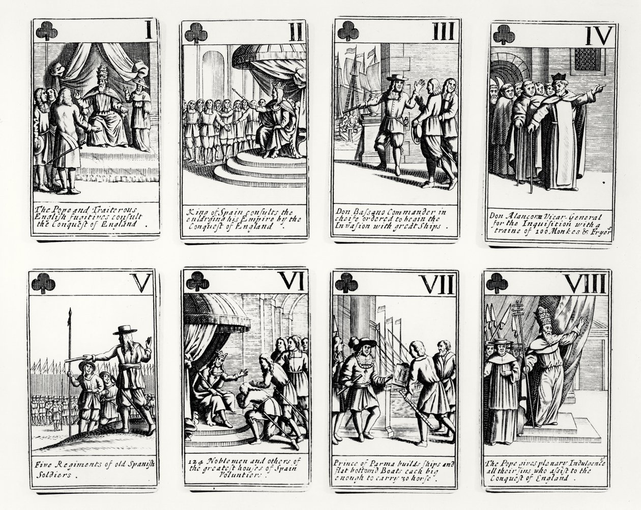 Cartas de juego que representan eventos de la Armada Española de English School