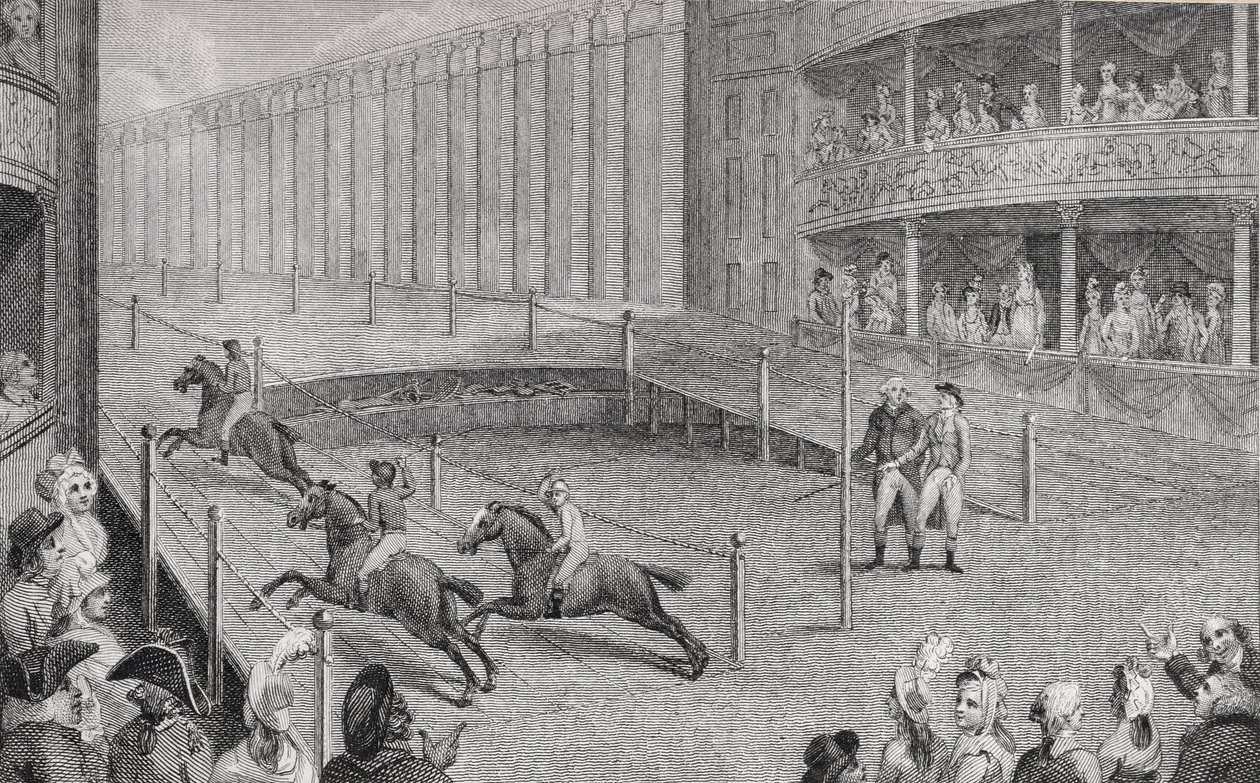 Carrera de ponis en el Anfiteatro de Astley de English School