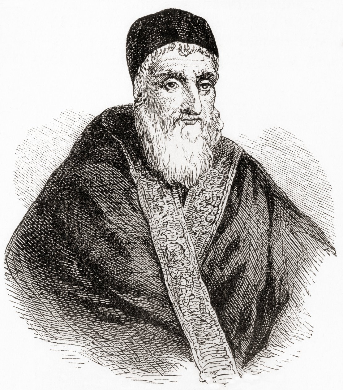 Papa Sixto V o Xisto V, nacido Felice Peretti di Montalto, de la Historia Ilustrada del Mundo de Ward y Lock, pub. c.1882 de English School