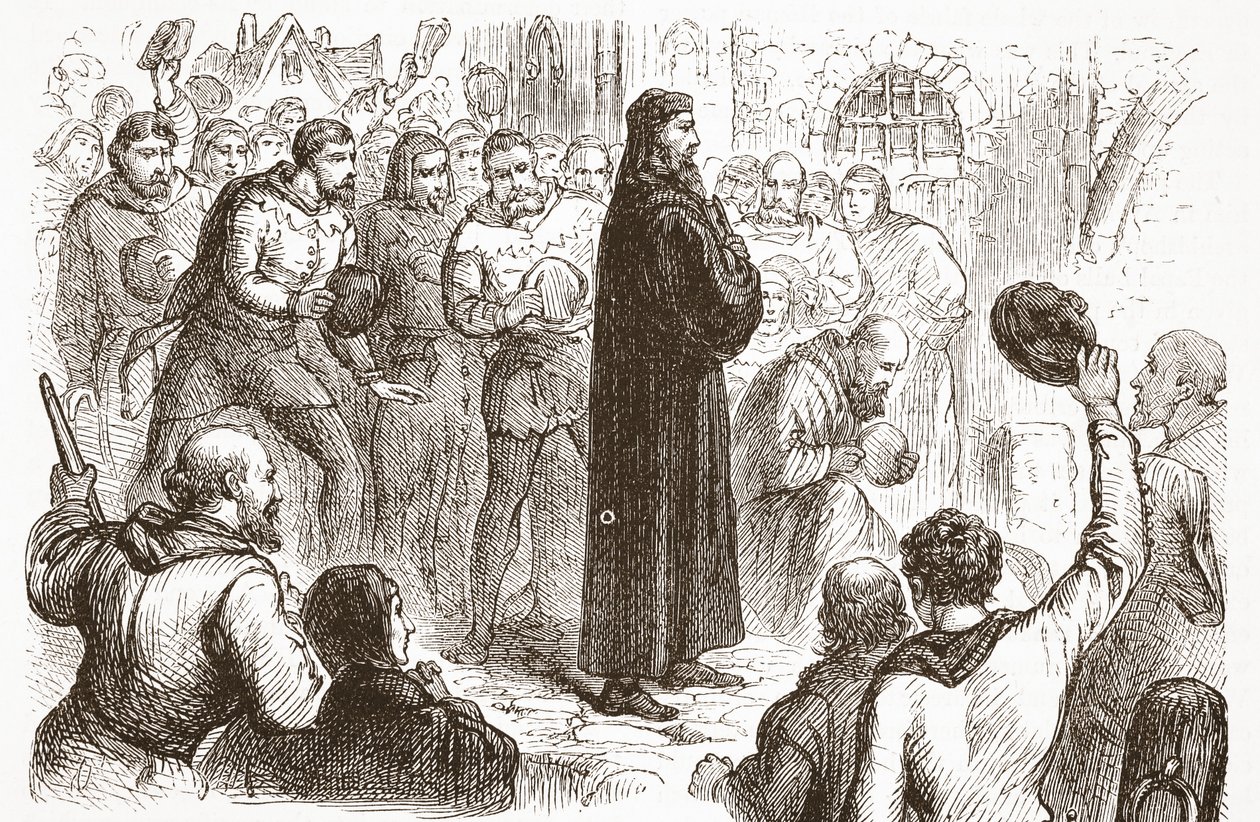 Demostración popular en el Palacio de Lambeth a favor de Wicliffe, ilustración de La Historia del Protestantismo por James Aitken Wylie (1808-1890), pub. 1878 de English School