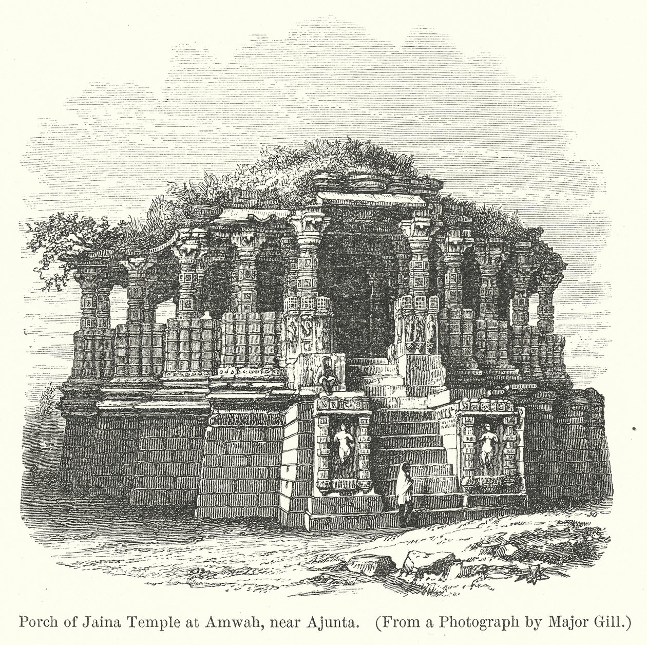 Pórtico del templo jaina de Amwah, cerca de Ajunta (grabado) de English School