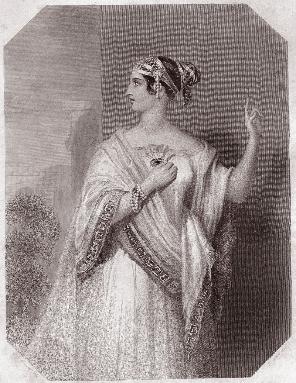 Porcia esposa de Bruto (Julio César - la Tragedia de Julio César) - en - “Galería de Mujeres de Shakespeare, colección de cuarenta y cinco retratos serios por artistas londinenses tempranos, enriquecidos con notas críticas y literarias” circa 1838 de English School