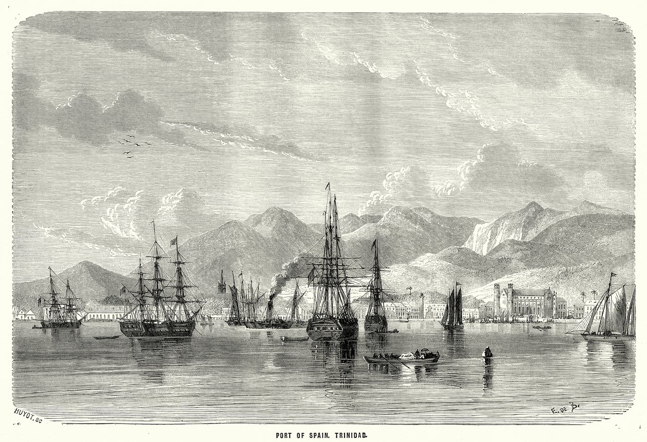 Puerto España. Trinidad (grabado) de English School