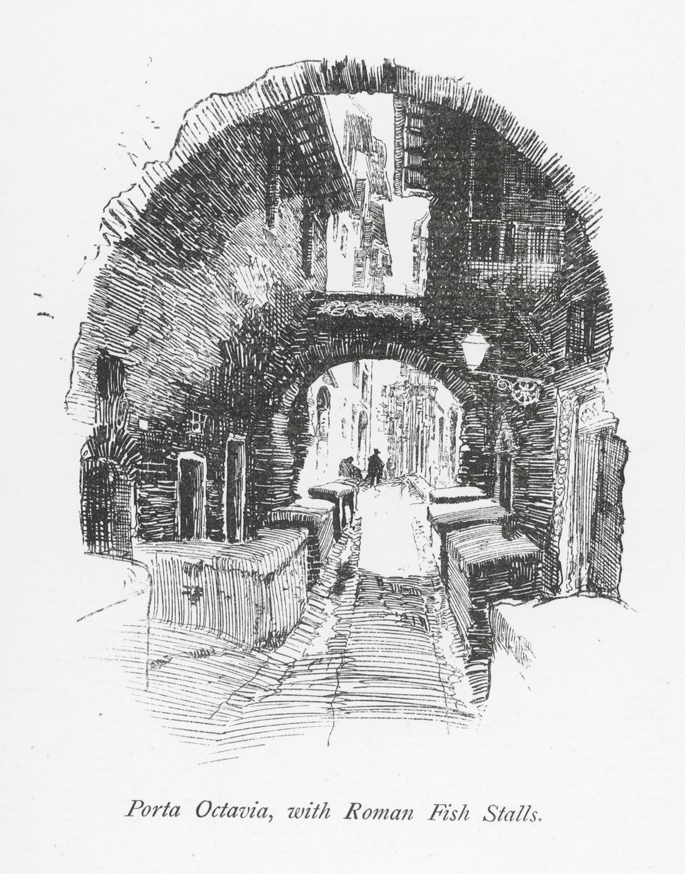 Porta Octavia, con puestos romanos de pescado (litografía) de English School