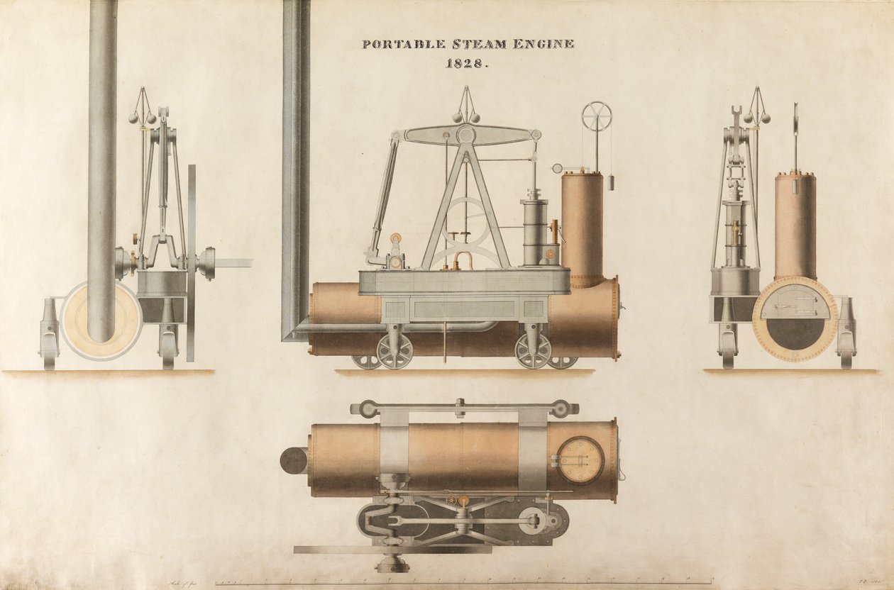 Motor de vapor portátil, diseñado por Maudsley, Sons & Field, 1828 de English School