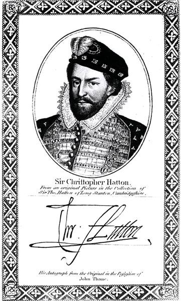 Retrato y firma de Sir Christopher Hatton (1540-91) de English School