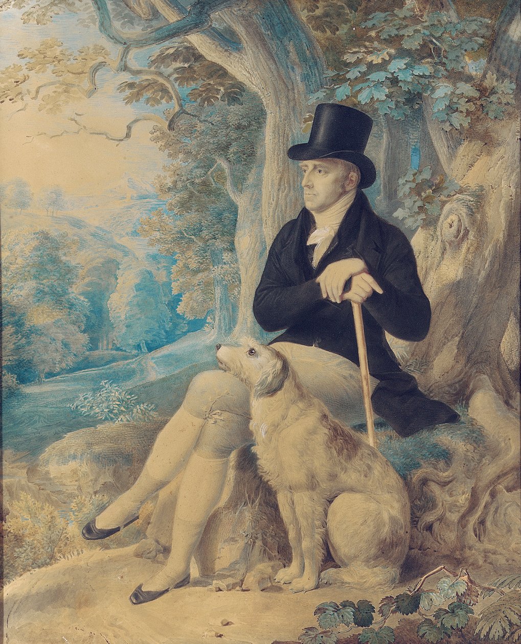 Retrato de Charles Lee, Rector de Wootton, de cuerpo entero, con un perro, en Wootton Park, Oxfordshire de English School