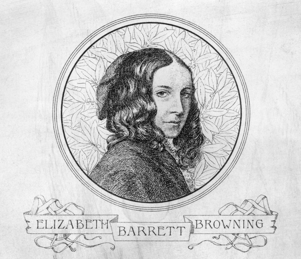 Retrato de Elizabeth Barrett Browning (1806-61) de English School