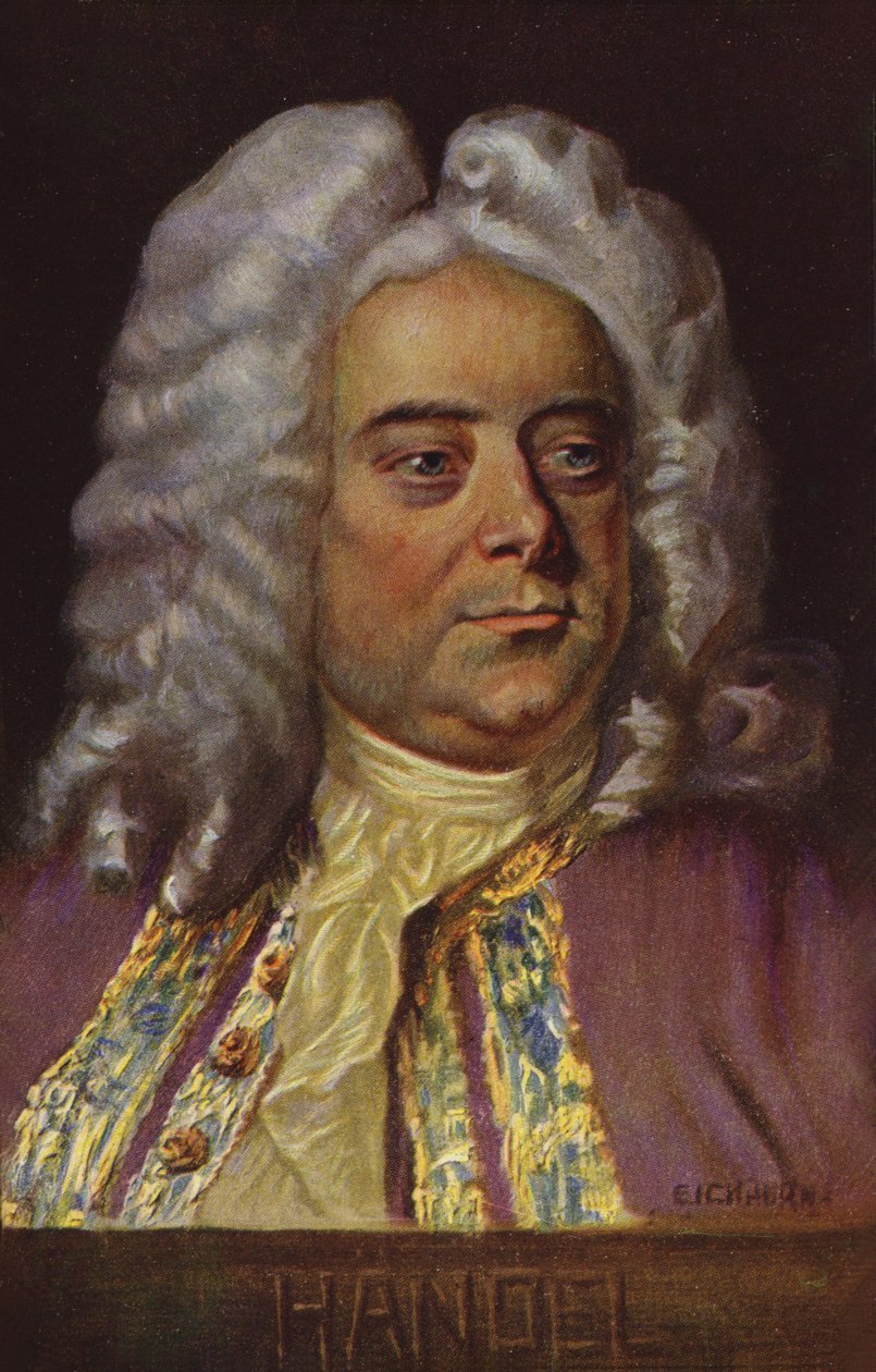 Retrato de George Friedrich Handel (litografía en color) de English School