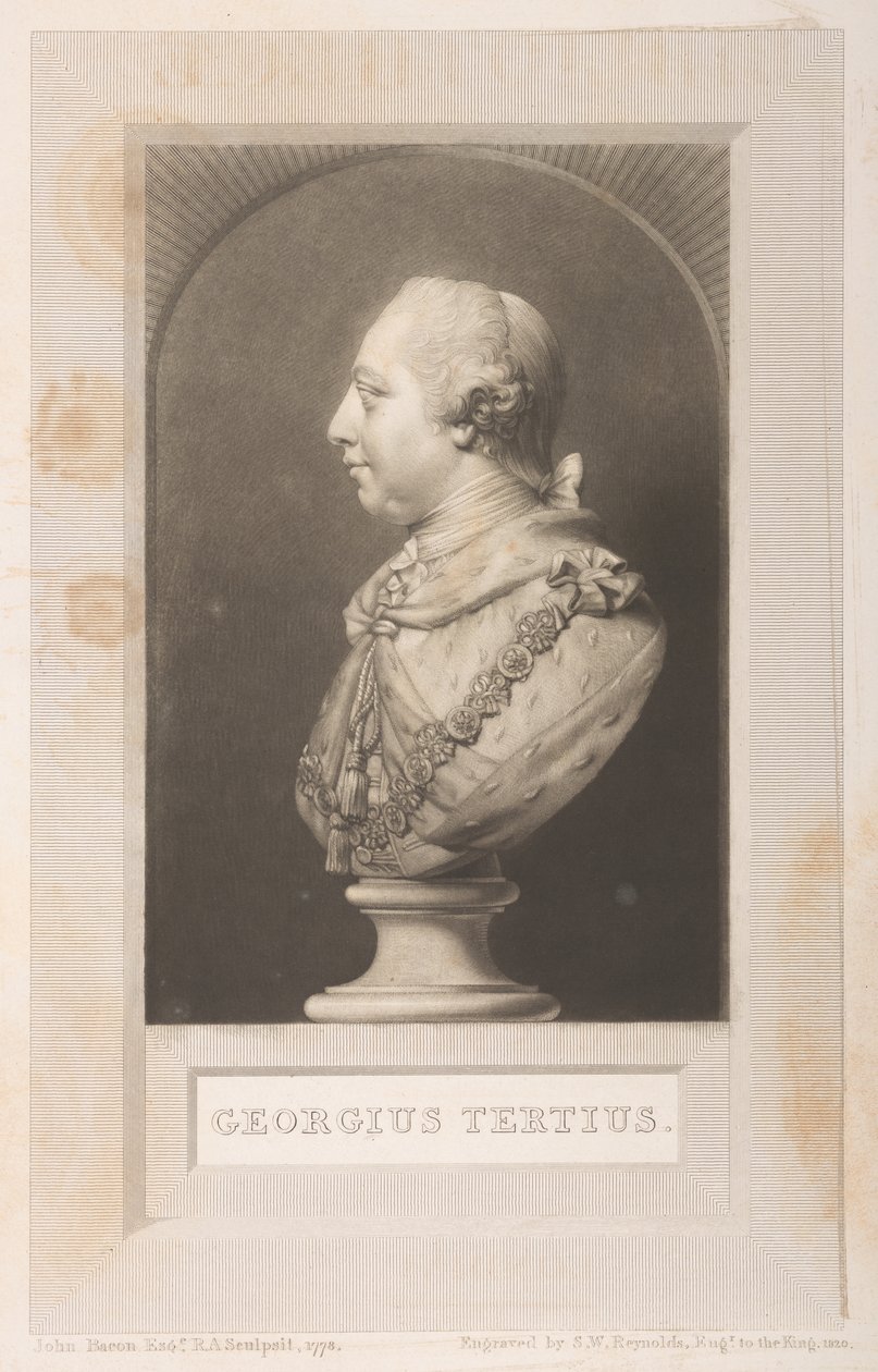 Retrato de Jorge III de un busto, de Frederick Augusta Barnard, Catálogo de la Biblioteca Real, volumen I, frontispicio de English School