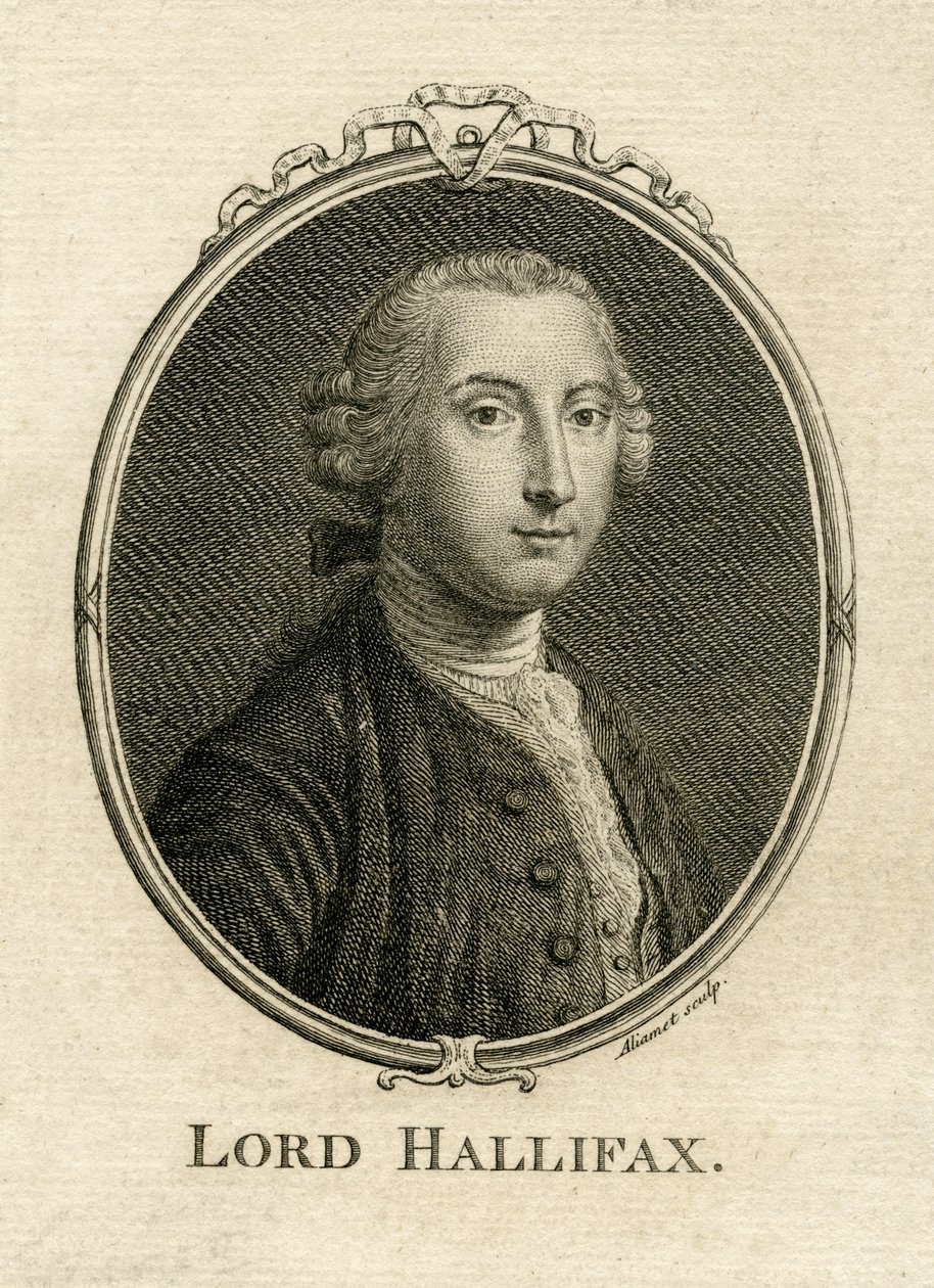 Retrato de George Montagu Dunk, 2º Conde de Halifax, grabado por Aliamet de English School
