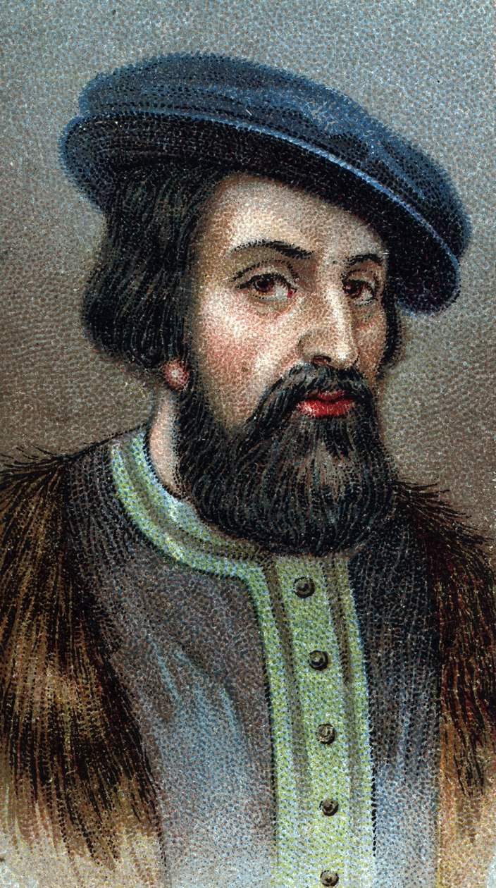 Retrato de HERNANDO (Hernán) CORTÉS (Cortez) (1485-1547) conquistador inglés - De la serie “Líderes de Hombres” - Cromolitografía - Escuela Inglesa, siglo XX de English School
