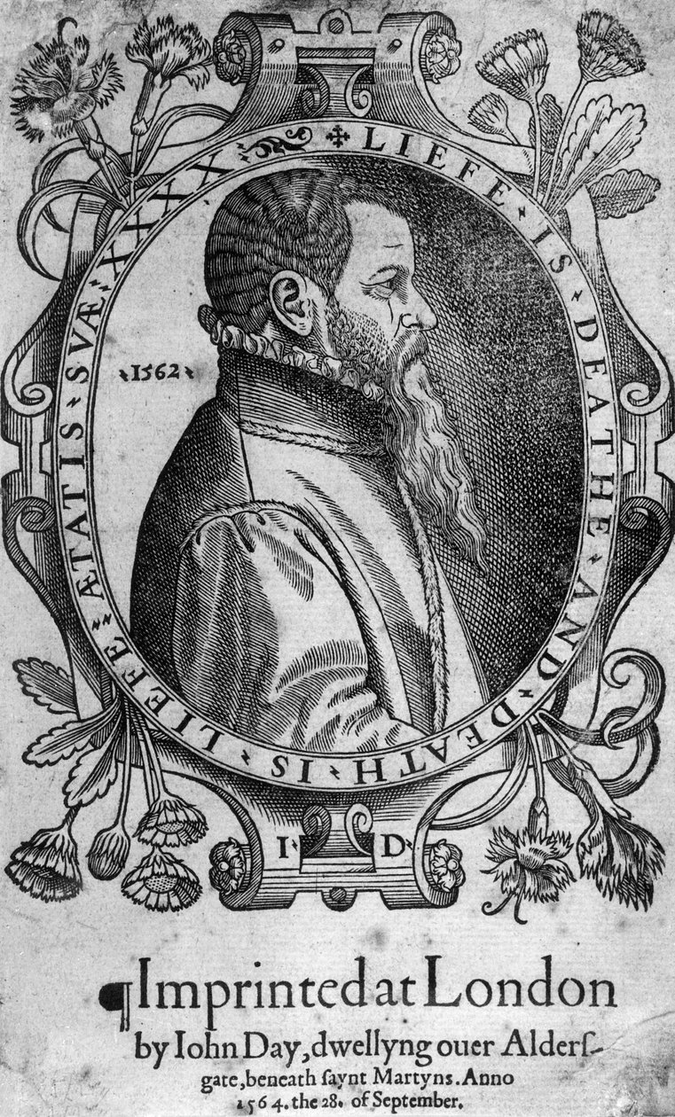 Retrato de John Day, frontispicio del Libro de los Mártires de Foxe, 1564 de English School
