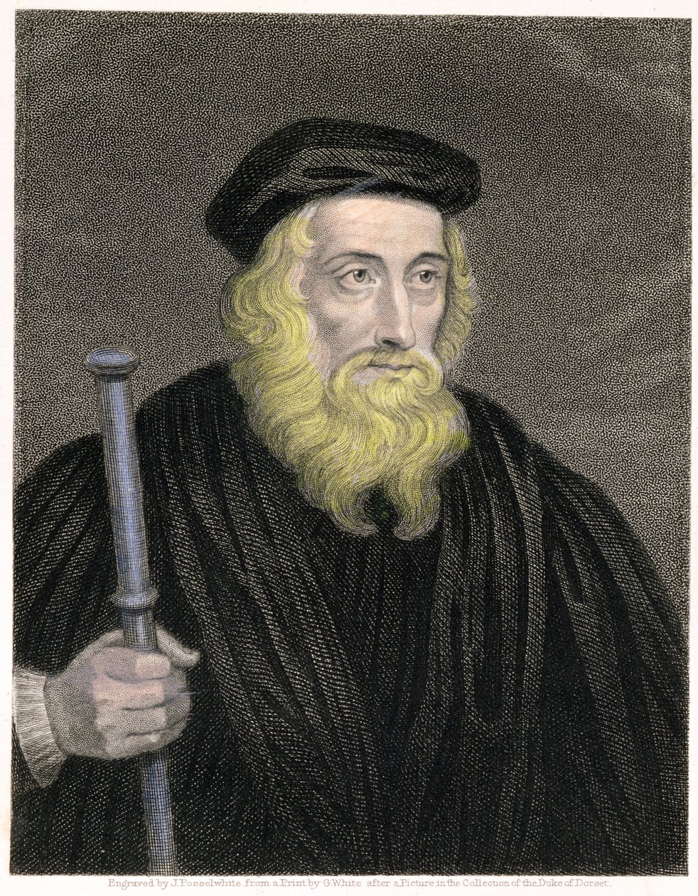 Retrato de John Wycliffe, grabado por James Posselwhite después de una impresión de G. White, pub. por William Mackenzie de English School