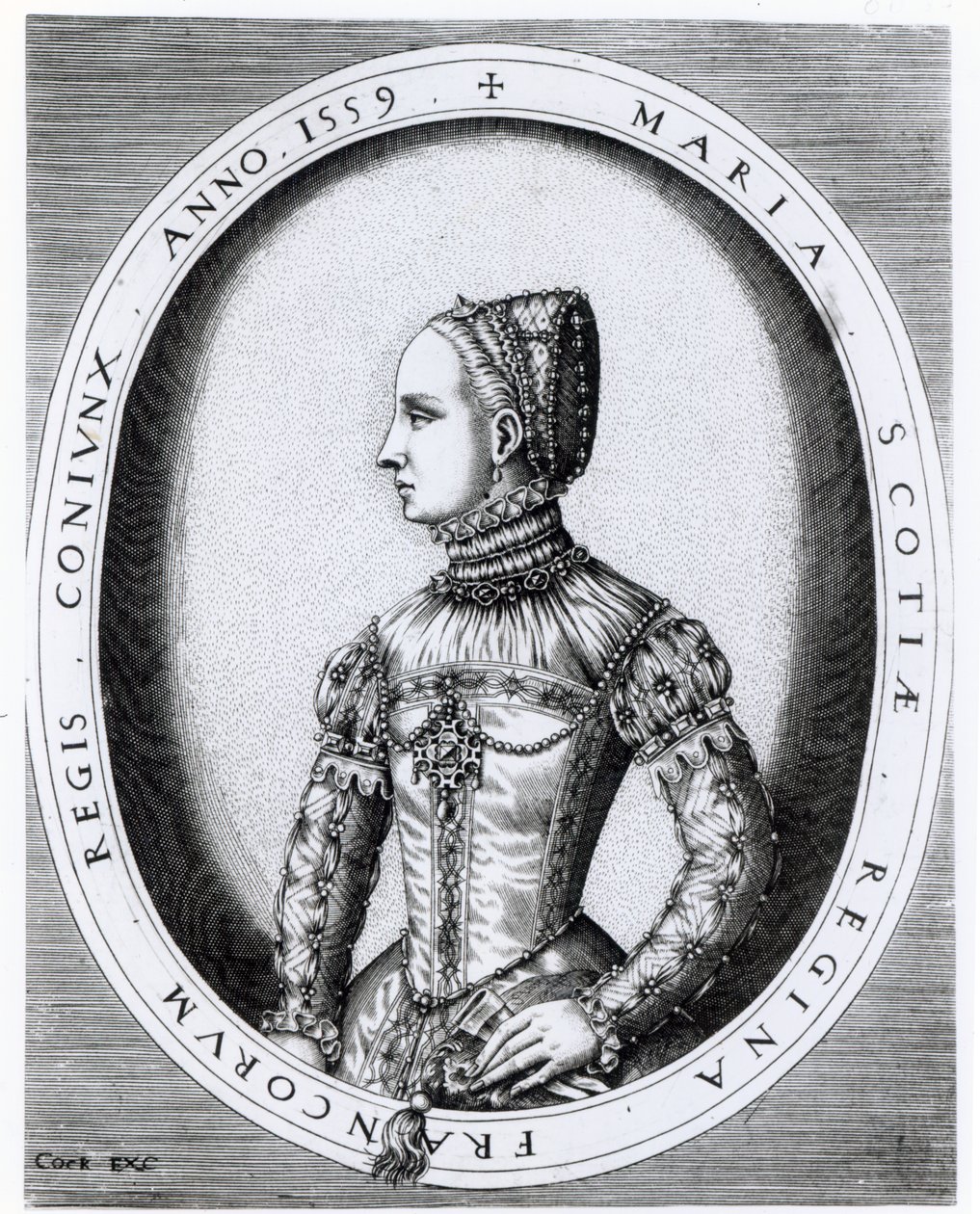 Retrato de María Reina de Escocia (1542-87) grabado por Hieronymus Cock (c.1510-70) 1559 de English School