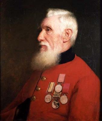 Retrato de un pensionista de Chelsea con sus medallas de servicio de English School