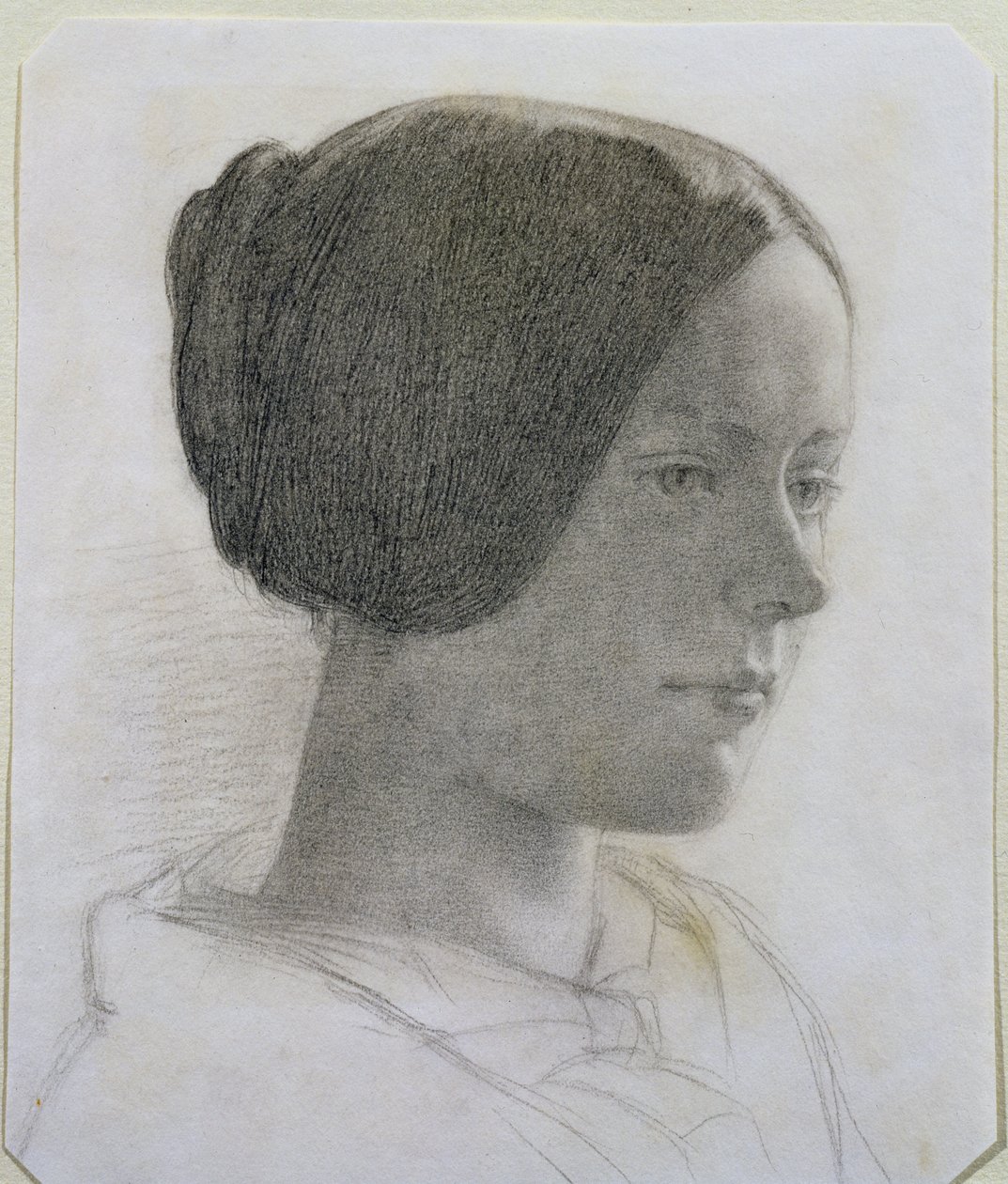 Retrato de una joven con el cabello recogido en un moño, c.1840 de English School