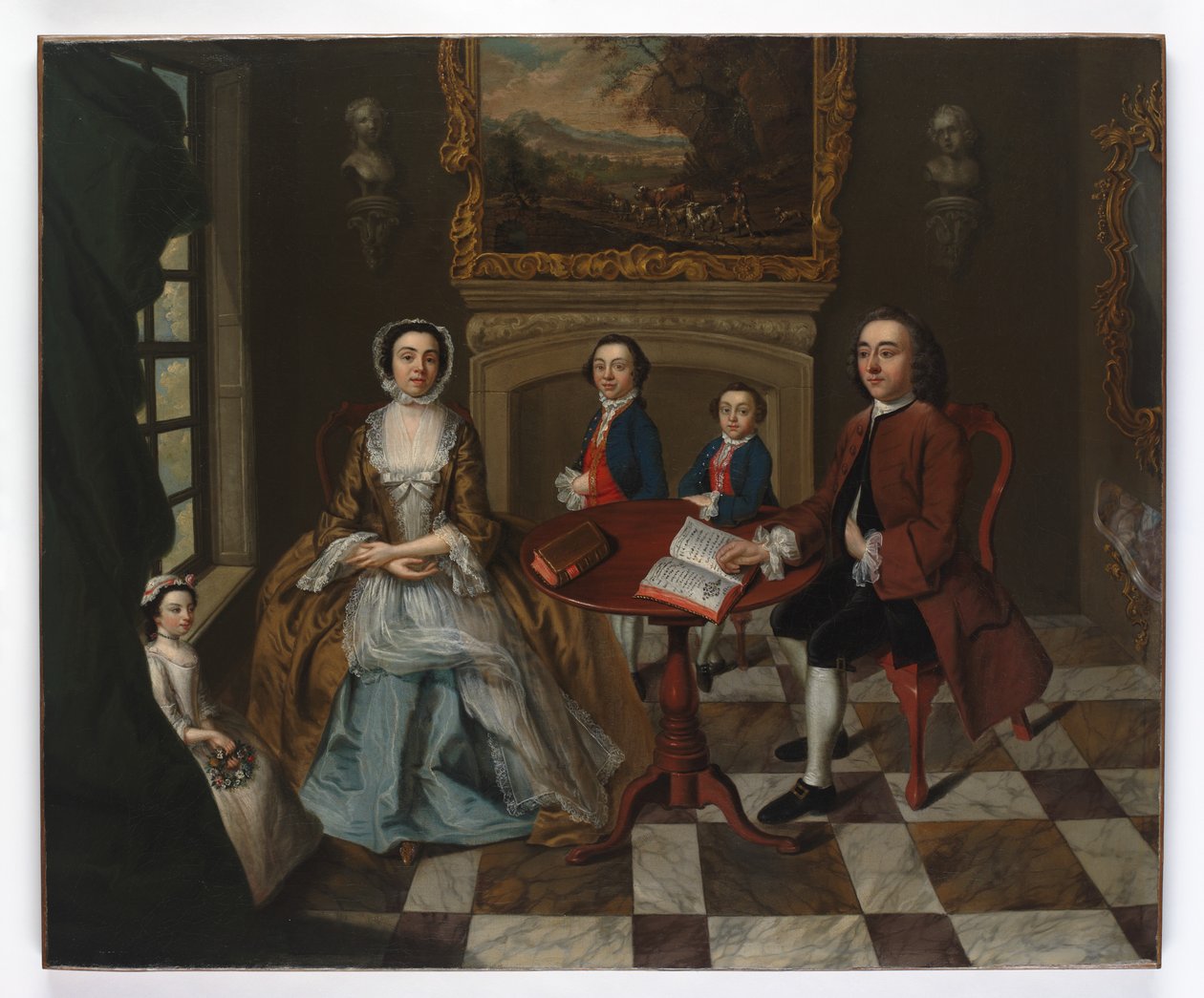 Retrato de una familia en un interior, se cree que es la familia Roubel, 1750s de English School