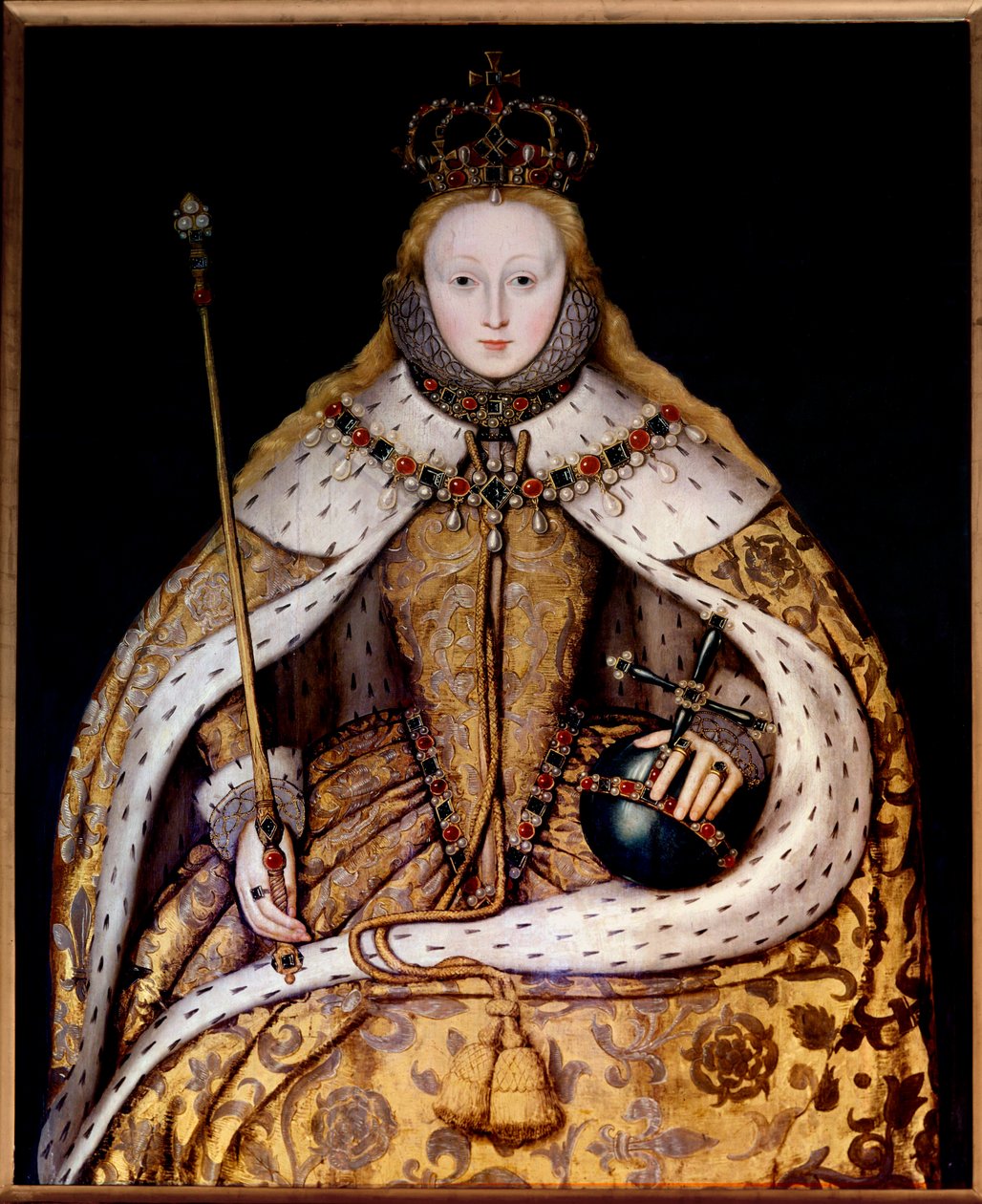 Retrato de la reina Isabel I con toga de coronación, c.1600 (óleo sobre tabla) (óleo sobre lienzo) de English School