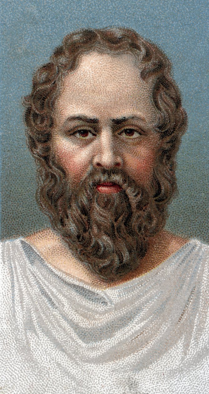Retrato del filósofo griego Sócrates (469-399 a.C.) Sócrates - De la serie “Líderes de Hombres” - Cromolitografía - Escuela Inglesa, siglo XX de English School