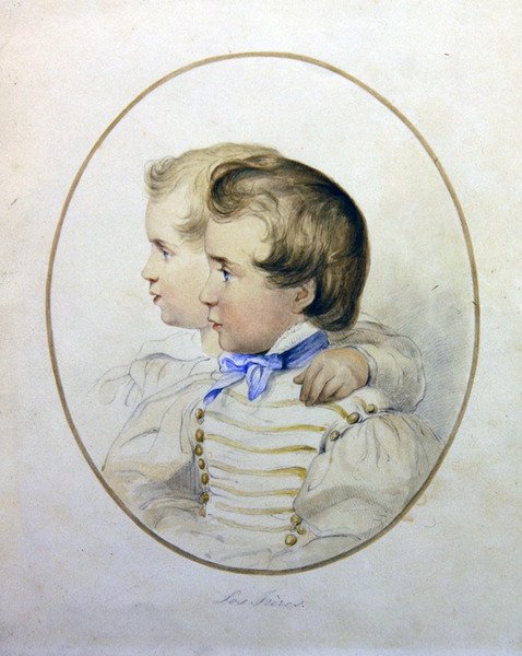 Retrato de dos hermanos en traje militar, c.1840 de English School