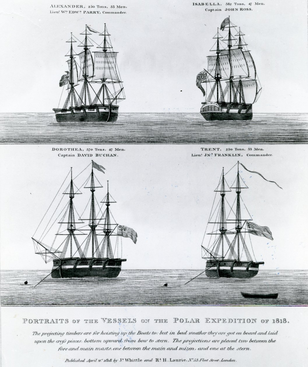 Retratos de los barcos de la expedición polar de 1818 (grabado) de English School