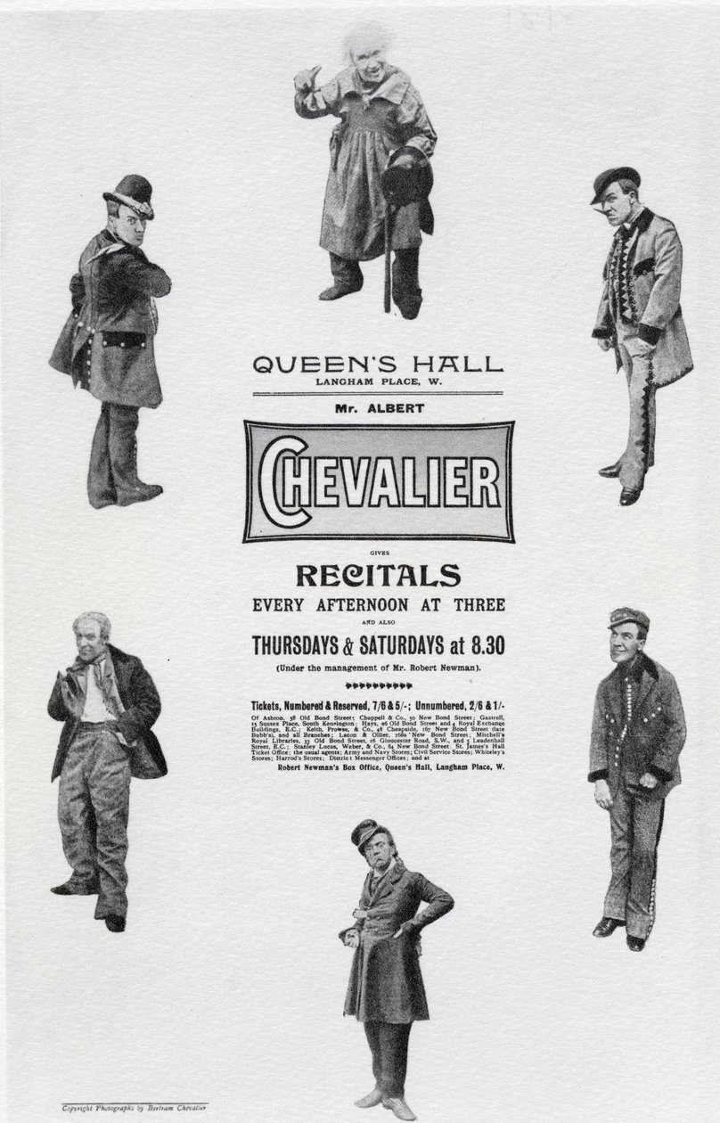 Póster anunciando el Recital de Albert Chevalier en el Queen