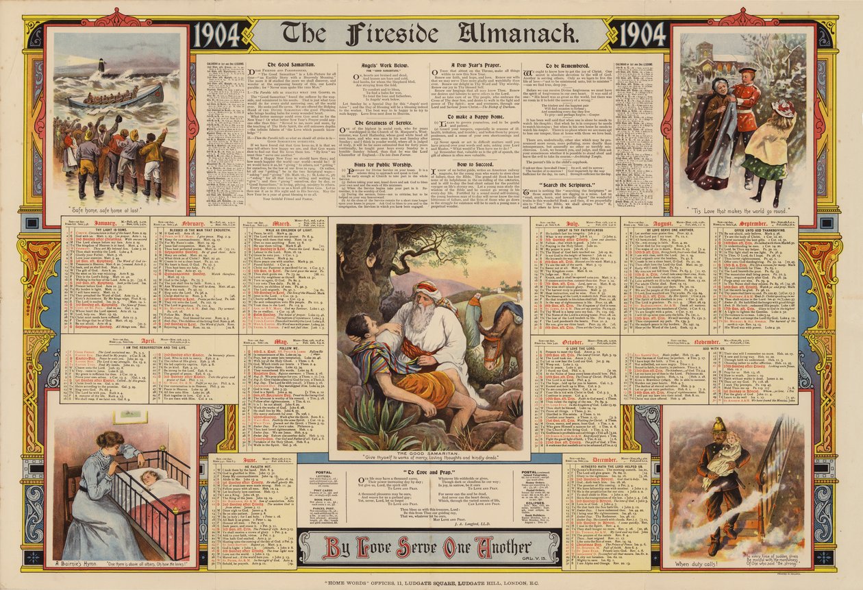 Cartel publicado con The Fireside Almanack para 1904 (litografía en color) de English School