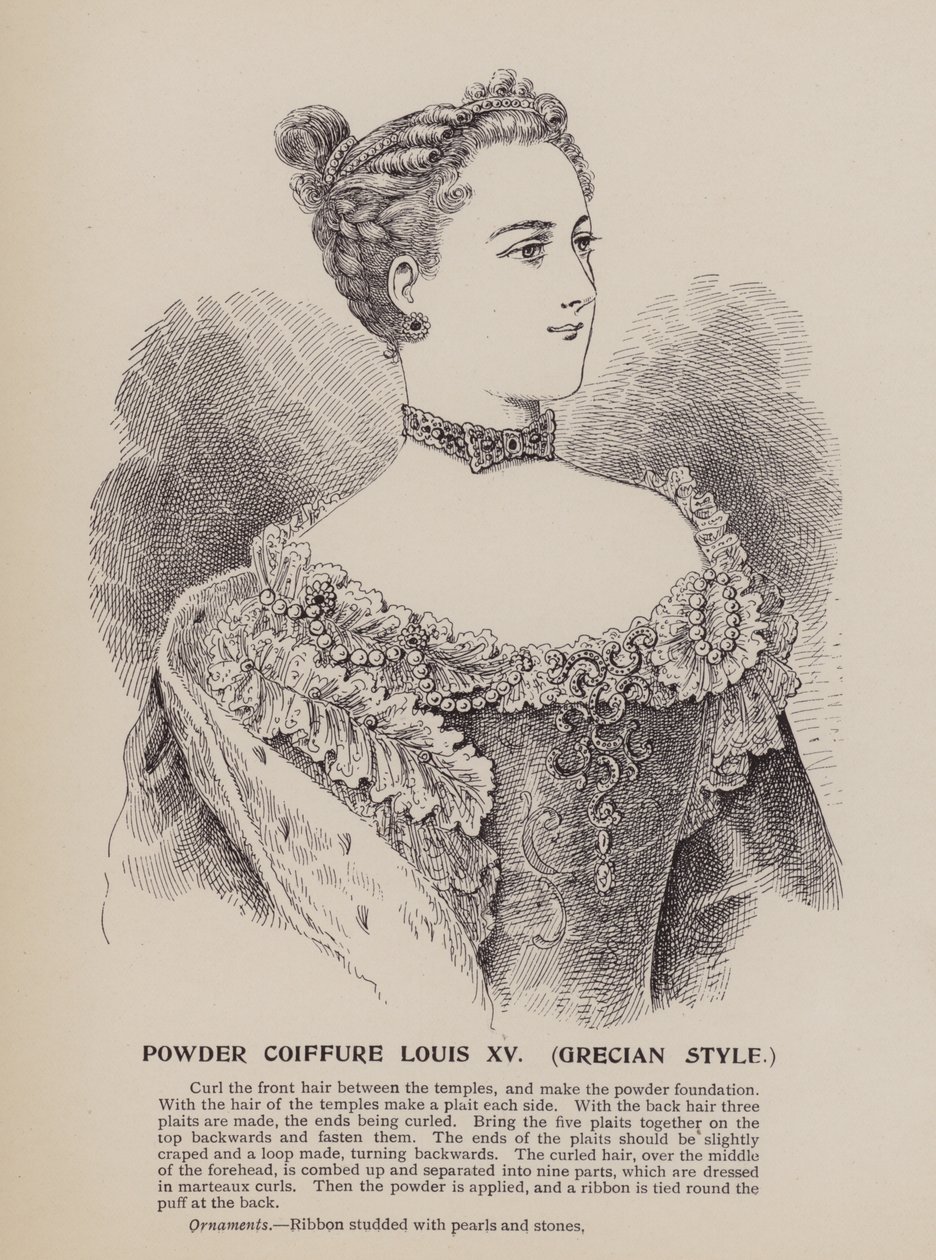 Polvo Coiffure Louis XV, Grecian Style (grabado) de English School