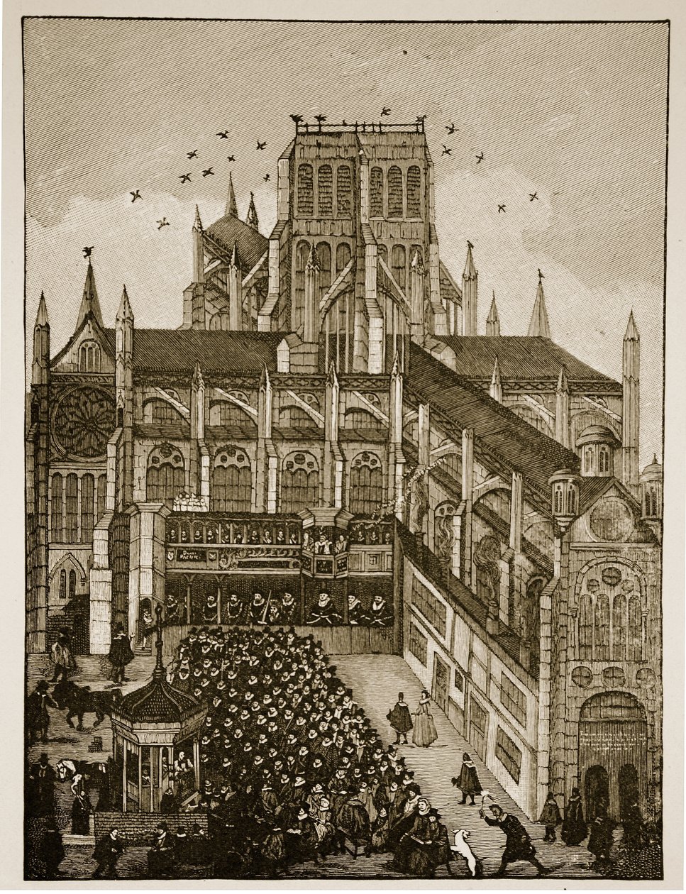 Predicación ante el Rey y el Príncipe de Gales en Pauls Cross en 1616 (después de una pintura del siglo XVII) de English School