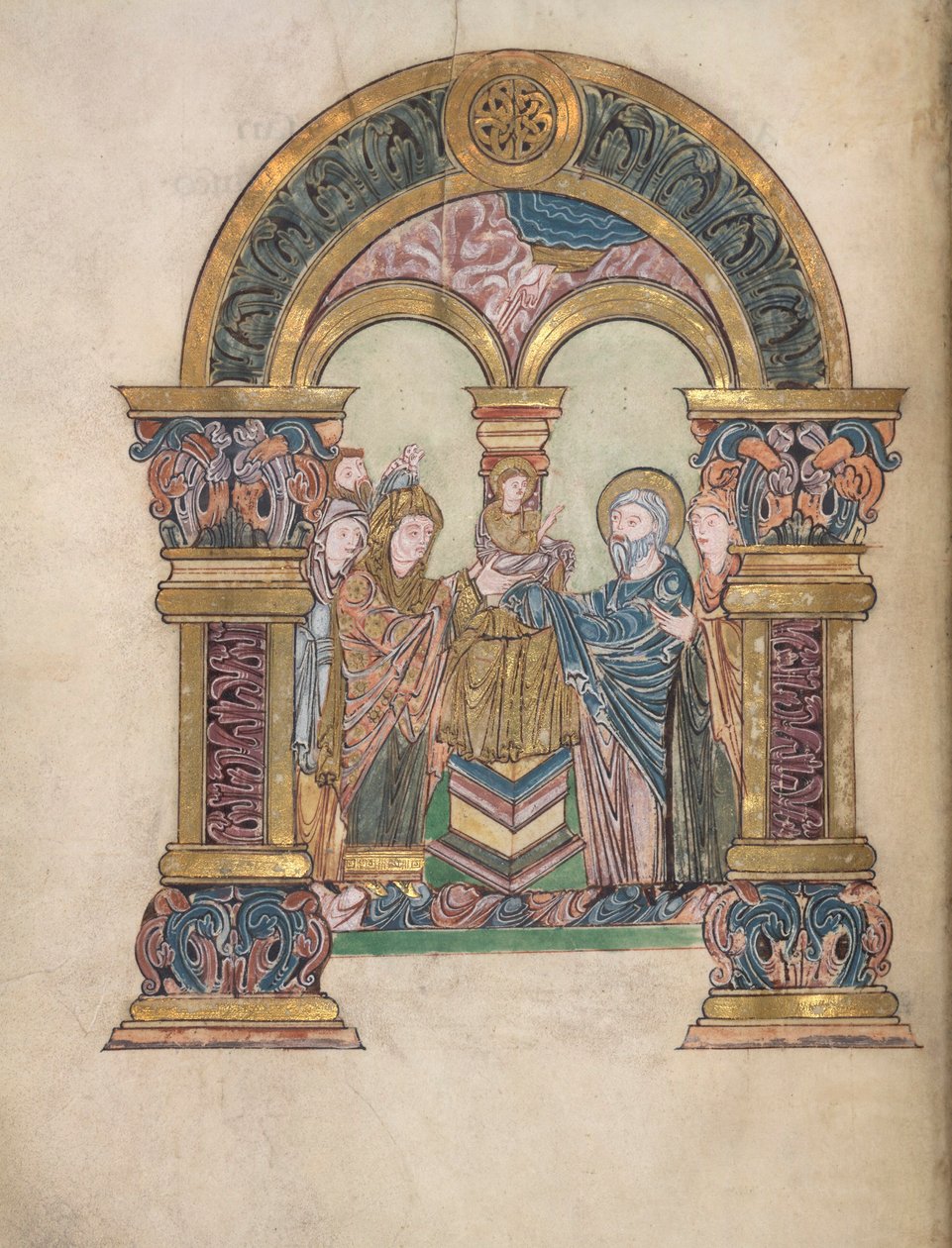 Presentación en el Templo, Add. 49598, f.34v, de la Bendición de San Aethelwold, 971-984 (vitela) de English School