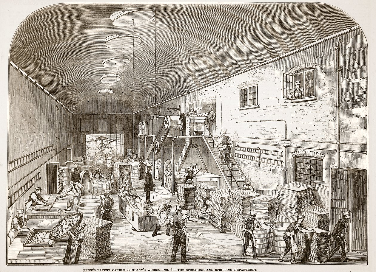 Obras de la Compañía de Velas Patentadas de Prices, No.1: El departamento de extensión y despojo, de The Illustrated London News, 1849 de English School