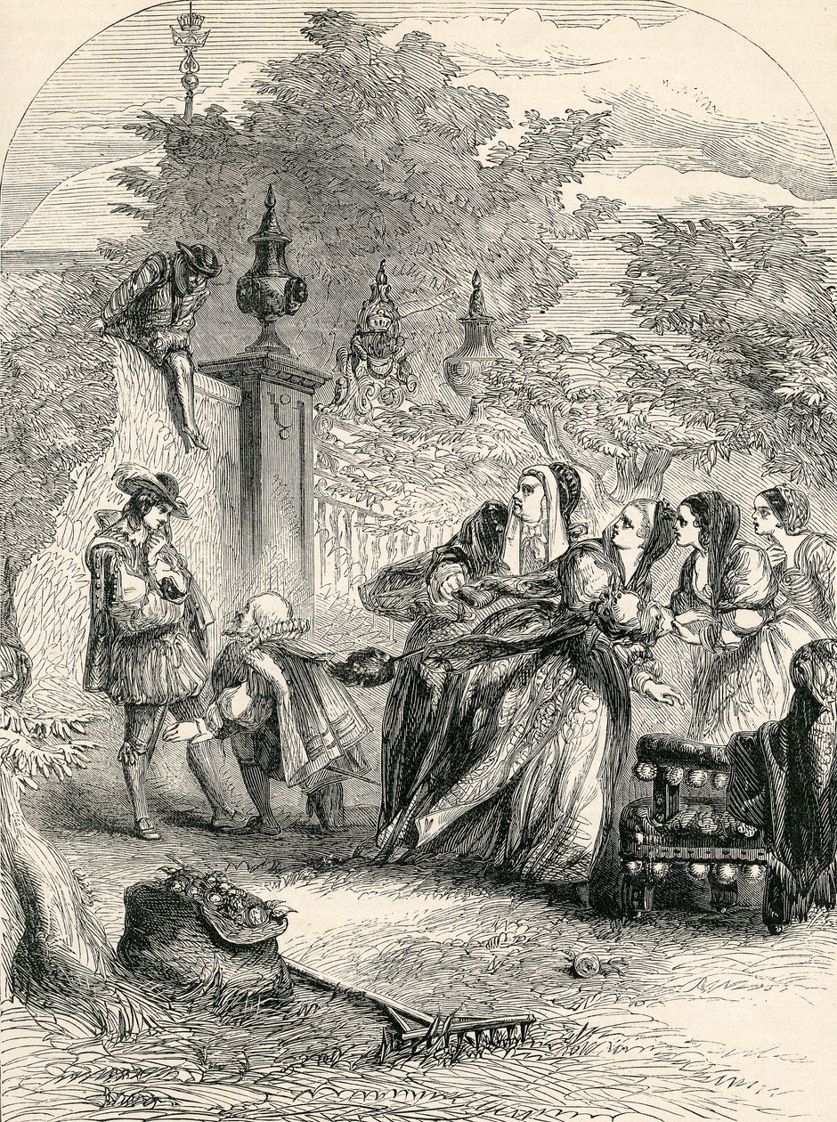 El príncipe Carlos sorprendiendo a la infanta en el huerto, siglo XIX de English School