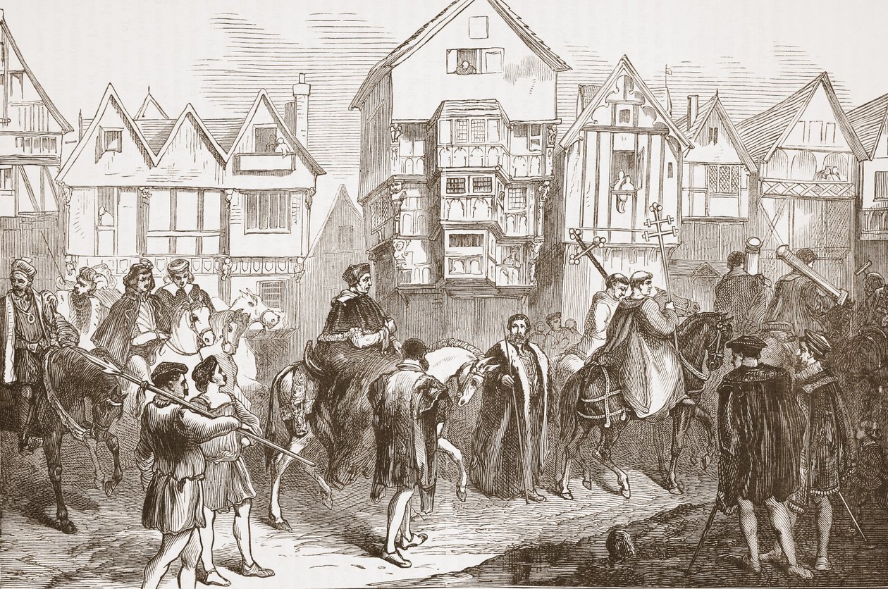 Procesión de Wolsey al Salón de Westminster, ilustración de La Historia del Protestantismo de James Aitken Wylie (1808-1890), pub. 1878 de English School